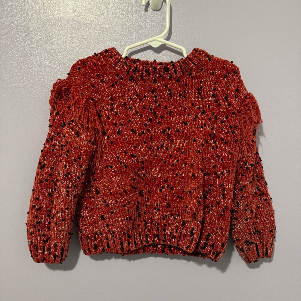 4T Red Textures Sweater With Fringe